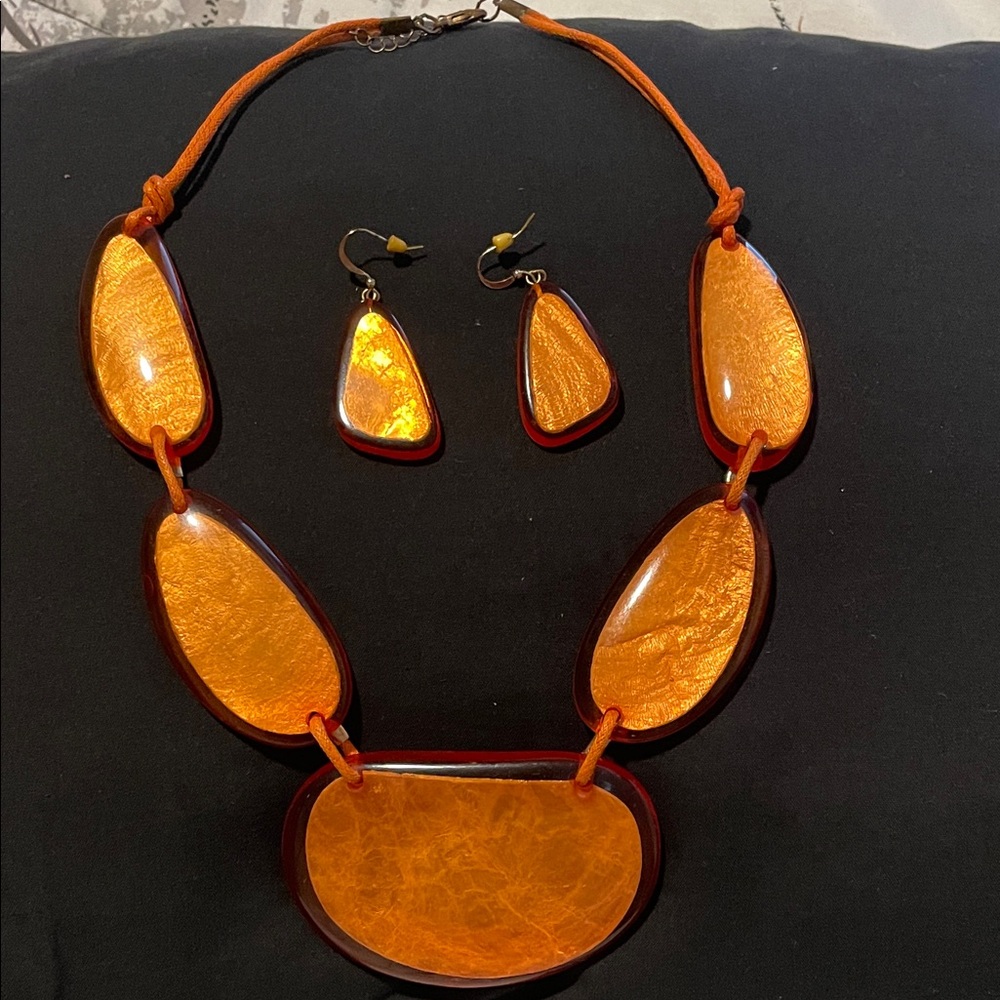 Orange Statement Necklace and Earring Set